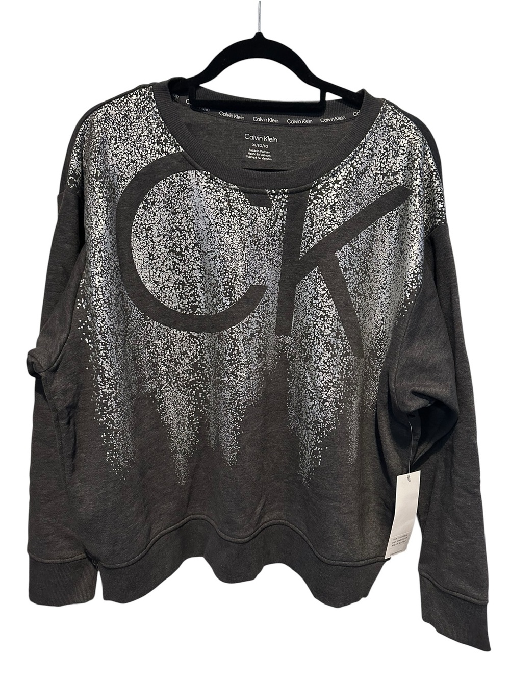 Calvin Klein Women's Grey with Silver Metallic Logo Sweatshirt XL New With Tags